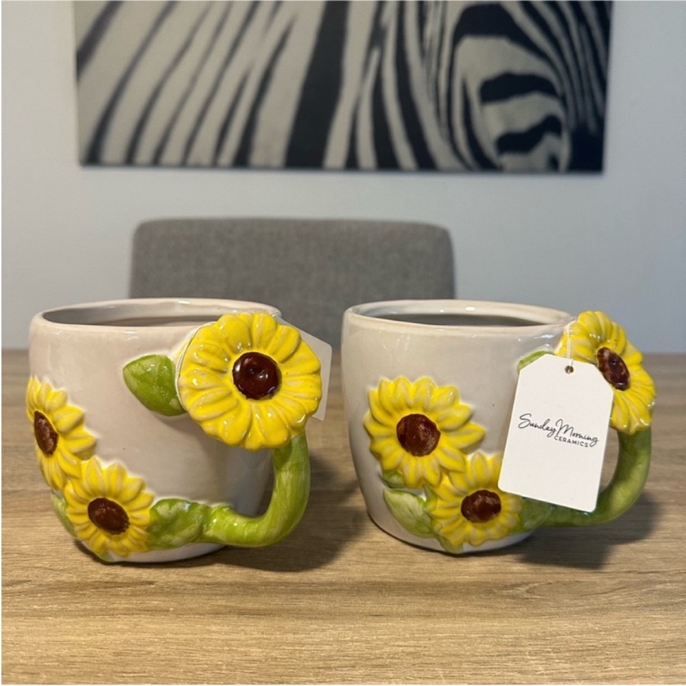 NWT Sunday Morning Ceramics Sunflower Mugs, 21oz